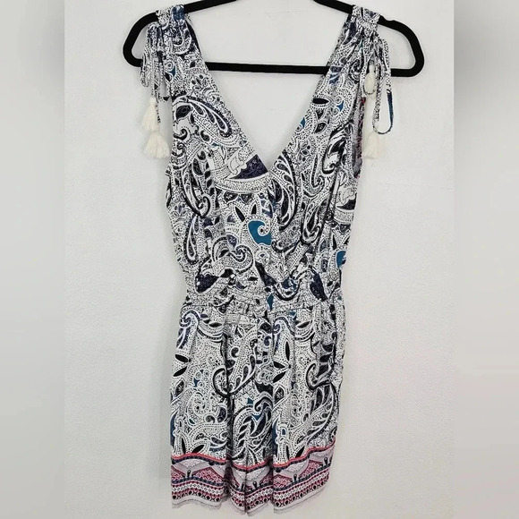Paisley print shorts romper with pockets tassels boho style size small - Picture 8 of 10